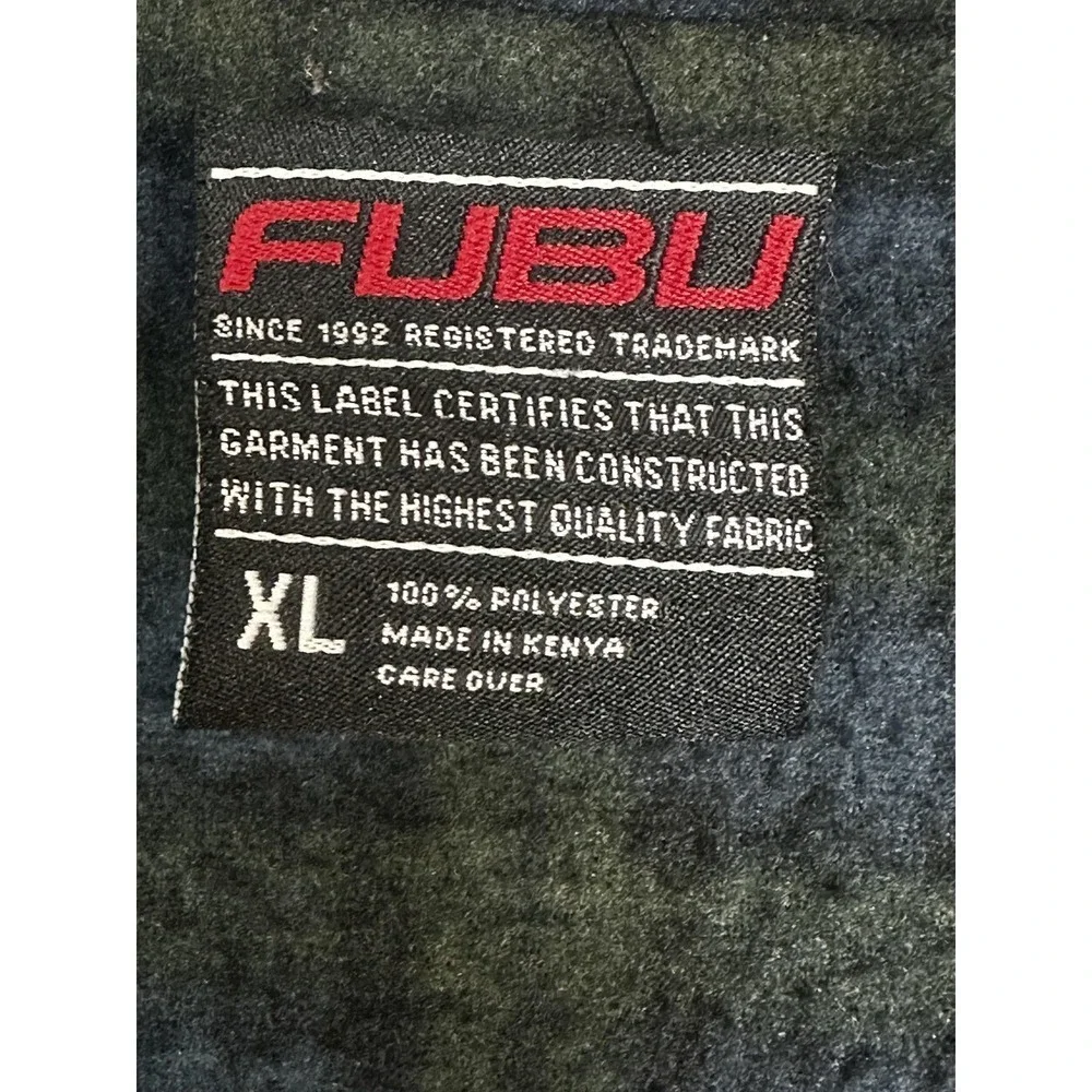FUBU Shirt Mens XL‎ Green Blue Plaid Fleece Long Sleeve Polo Pullover Casual